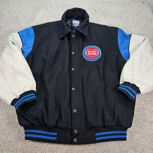 Vtg Hardwood Classics NBA Detroit Pistons Banks Jacket Mens Large‎ Wool Leather